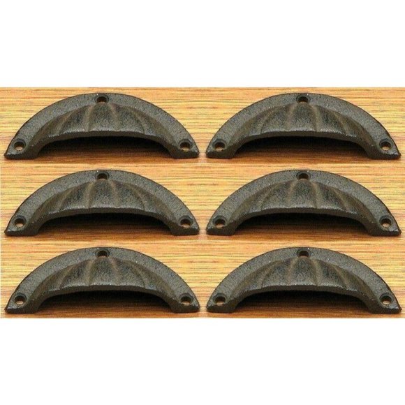 Six (6) Antique Cast Iron 4" wide Seashell Drawer Pulls Six (6) 0184-0034 - Picture 3 of 12